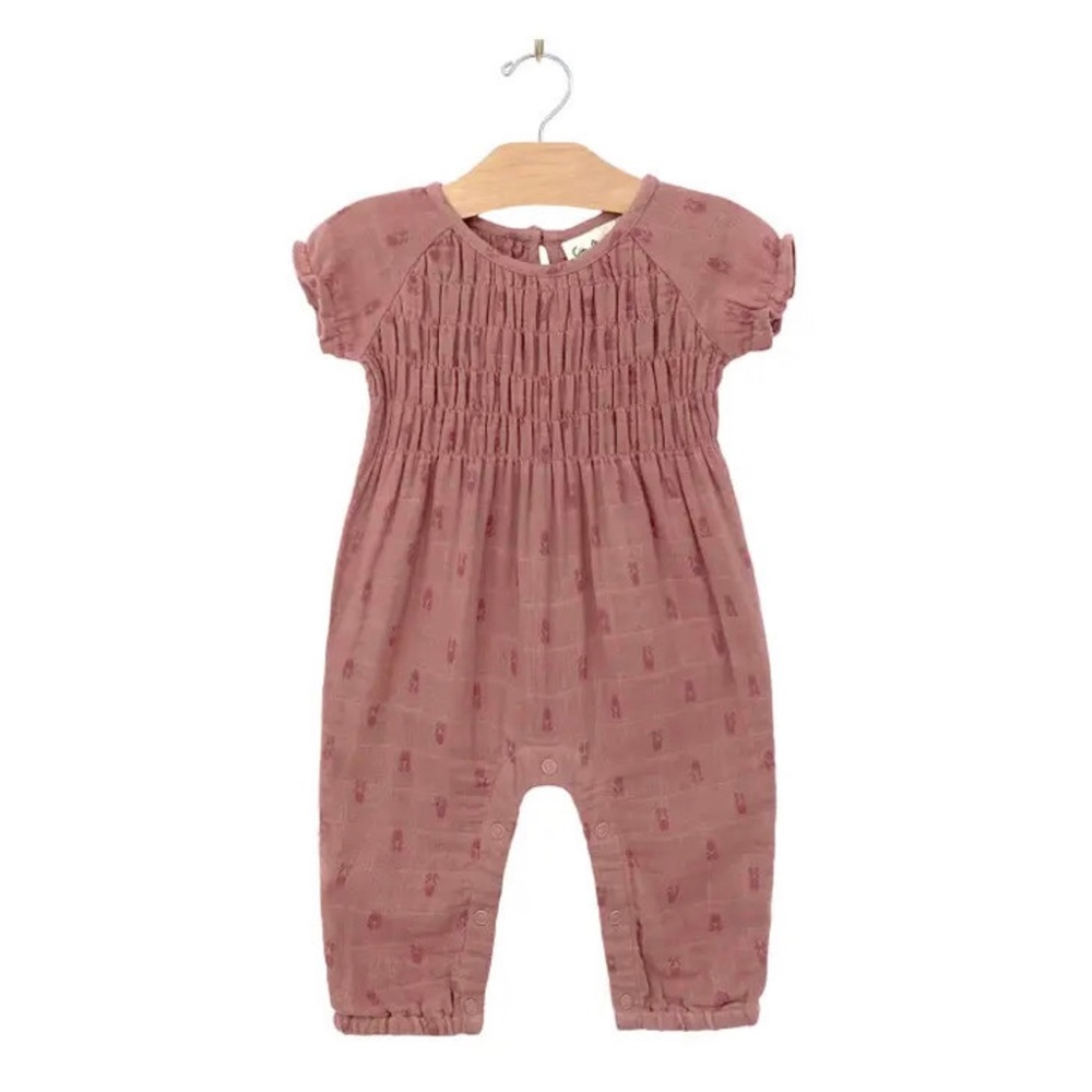 Smocked Long Romper- Tulips